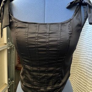 Missguided Black Satin Top with Tie Details